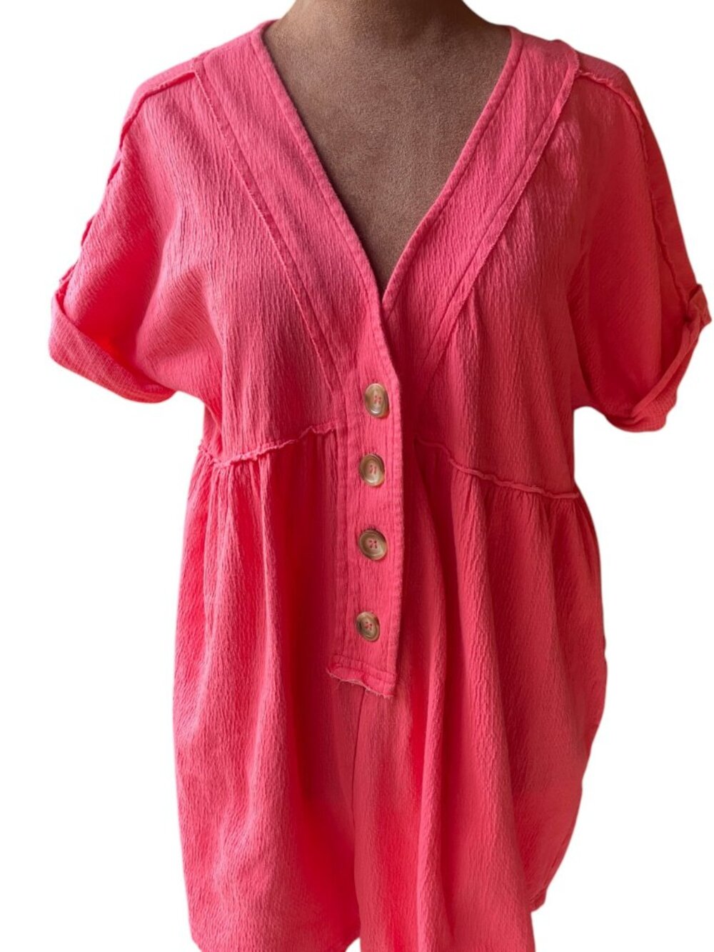 Pink Lily Hot Pink Babydoll Romper Textured Cover Up Beach Size Medium